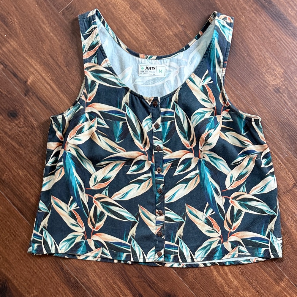 Jotty Jungle Leaf Print Tank Top - Black and Green